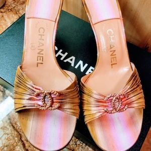 Chanel CC Crystal Embellished  Mule Sandals  NIB